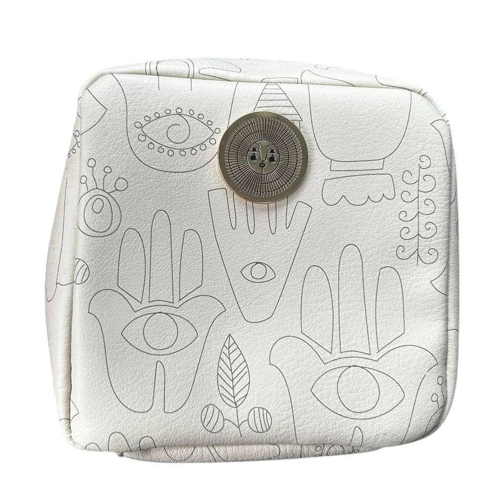 Jungalow Justina Blakeney‎ Jewelry Travel Case Hamsa Eye Print White Green 7x7